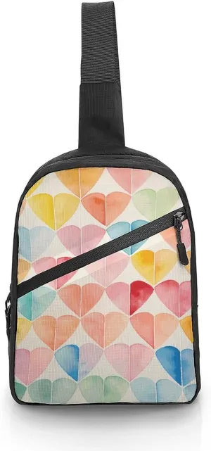 Sling Backpack Crossbody for Man Woman Colorful Collage Hearts Cross Body Adjustable Chest Bag