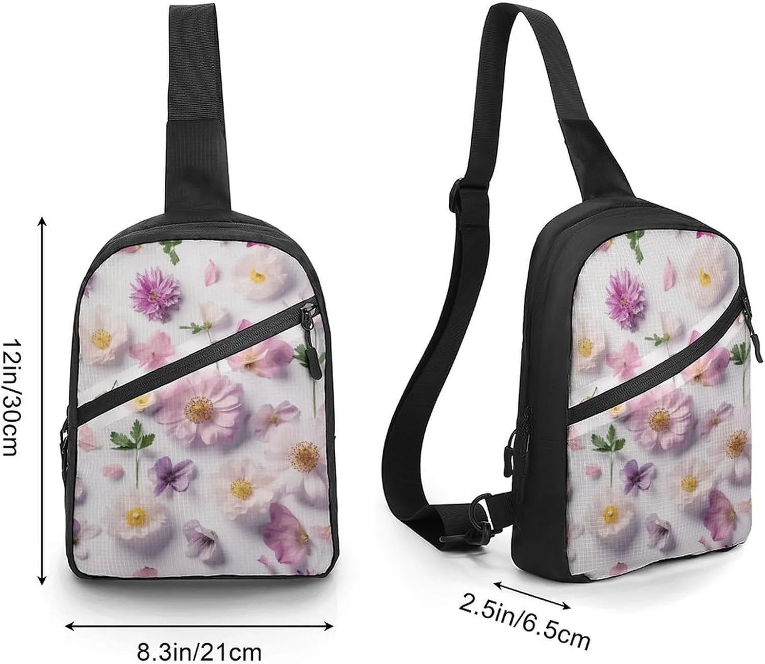 Sling Backpack Crossbody for Man Woman Flower Pattern Cross Body Adjustable Chest Bag