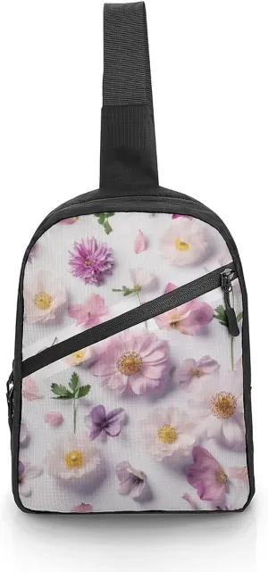 Sling Backpack Crossbody for Man Woman Flower Pattern Cross Body Adjustable Chest Bag
