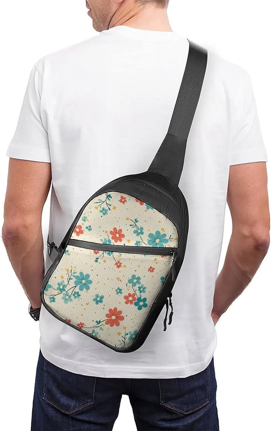 Sling Backpack Crossbody for Man Woman Flowers in Cartoon Style Cross Body Adjustable Chest Bag