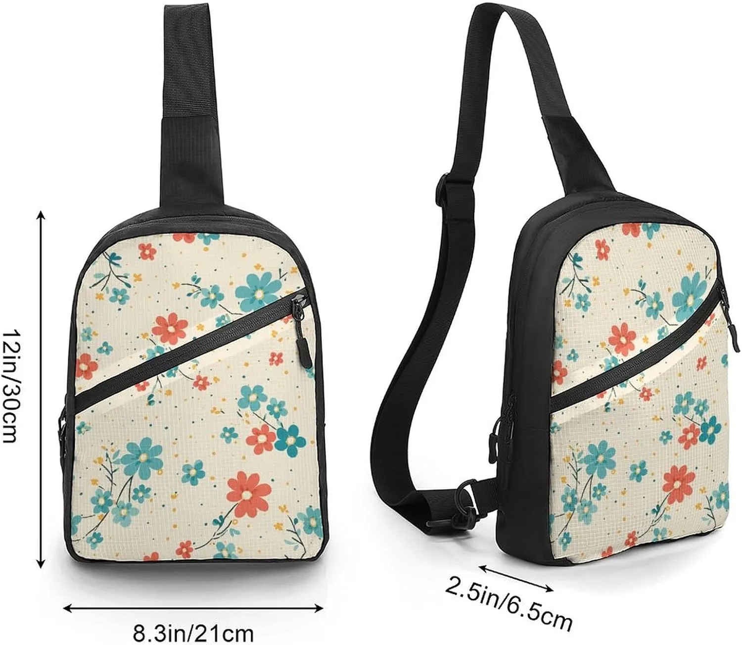 Sling Backpack Crossbody for Man Woman Flowers in Cartoon Style Cross Body Adjustable Chest Bag