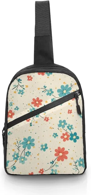 Sling Backpack Crossbody for Man Woman Flowers in Cartoon Style Cross Body Adjustable Chest Bag