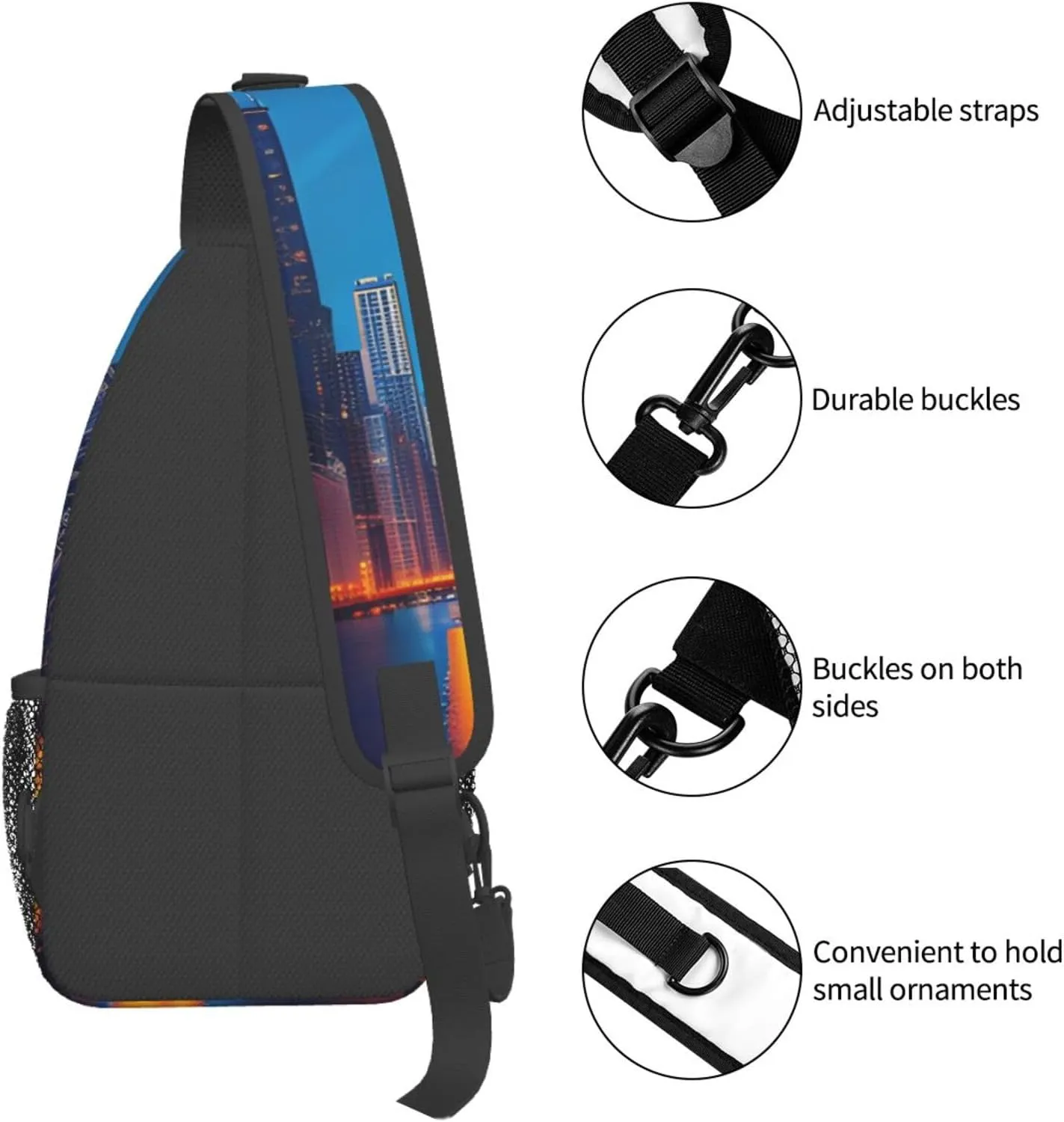 Sling Backpack,Men Cross Chest Bag Diagonally,Durable Adjustable Outdoor Cycling Travel Bag,Chicago Night Print