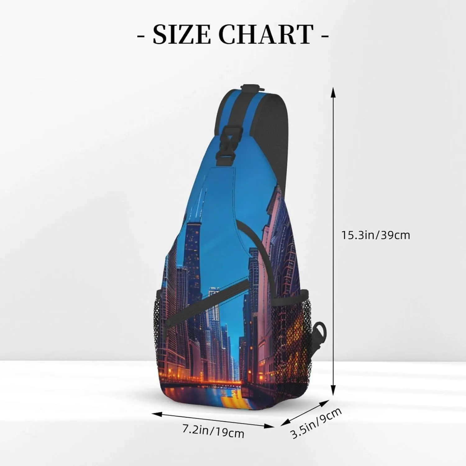 Sling Backpack,Men Cross Chest Bag Diagonally,Durable Adjustable Outdoor Cycling Travel Bag,Chicago Night Print