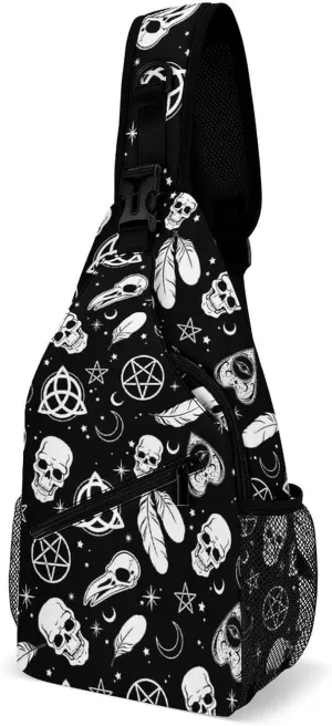 Sling Bag Chest Bag Outdoor Shoulder Bag Chest Pack Crossbody Bags For Women And Men Causal Small Daypacks For Hiking Cycling and Travel - for Goth Raven Crow Skull Moon Star Gothic Witch