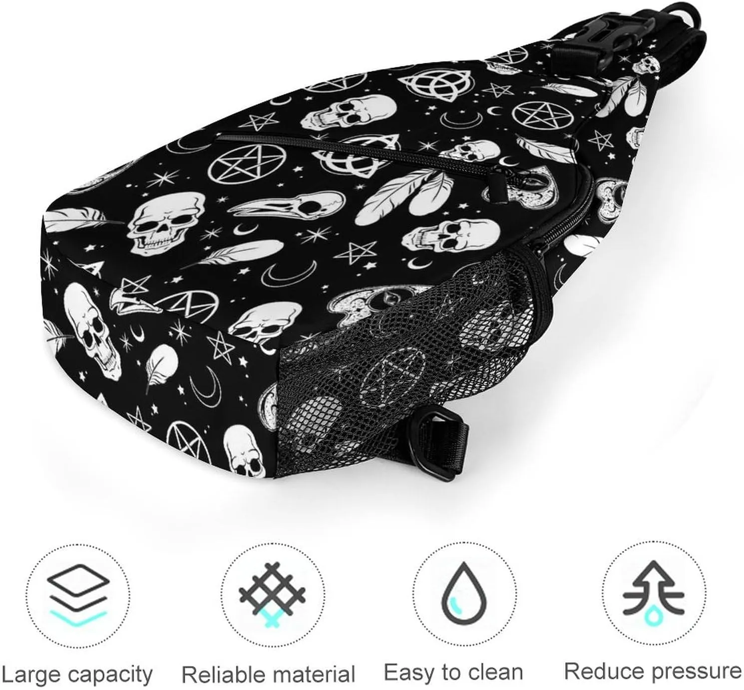 Sling Bag Chest Bag Outdoor Shoulder Bag Chest Pack Crossbody Bags For Women And Men Causal Small Daypacks For Hiking Cycling and Travel - for Goth Raven Crow Skull Moon Star Gothic Witch