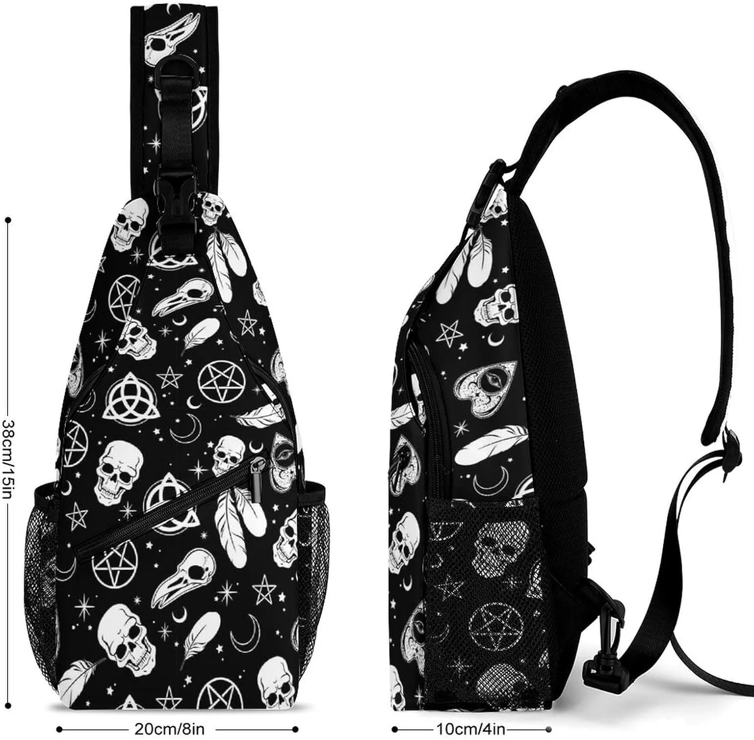Sling Bag Chest Bag Outdoor Shoulder Bag Chest Pack Crossbody Bags For Women And Men Causal Small Daypacks For Hiking Cycling and Travel - for Goth Raven Crow Skull Moon Star Gothic Witch