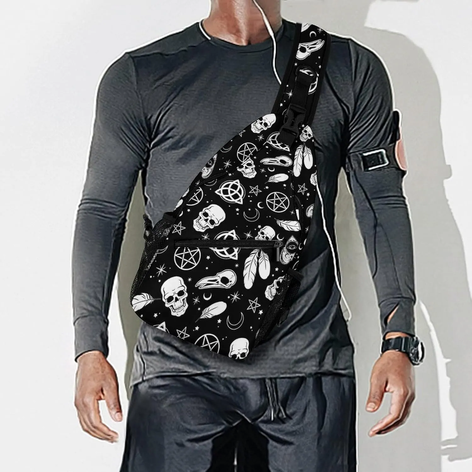 Sling Bag Chest Bag Outdoor Shoulder Bag Chest Pack Crossbody Bags For Women And Men Causal Small Daypacks For Hiking Cycling and Travel - for Goth Raven Crow Skull Moon Star Gothic Witch