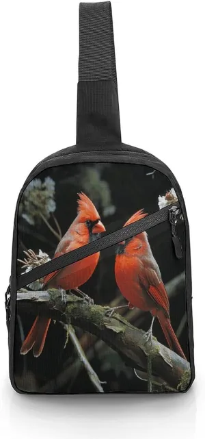 Sling Bag Crossbody Backpack,Cardinals Birds Fauna Wild Print Chest Bag,Crossbody Bags Fanny Pack Chest Bag