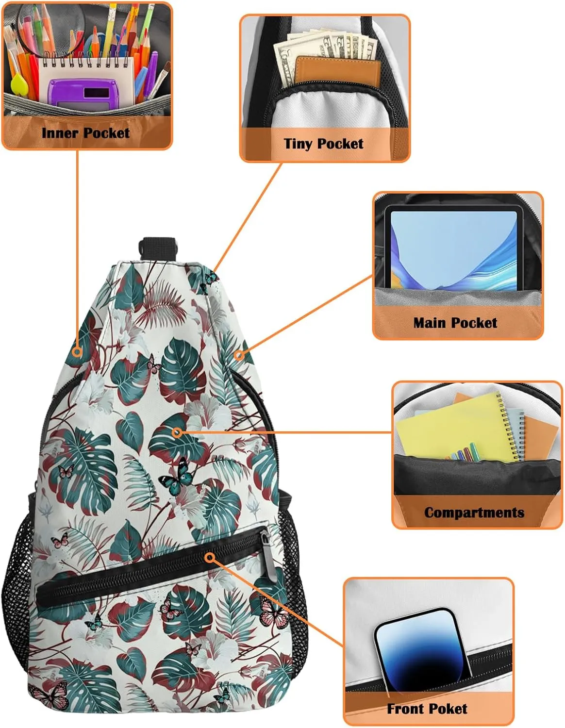 Sling Bag Crossbody Bag for Women Men Waterproof Hiking Backpack Lightweight Chest Shoulder Bag Daypack for Travel