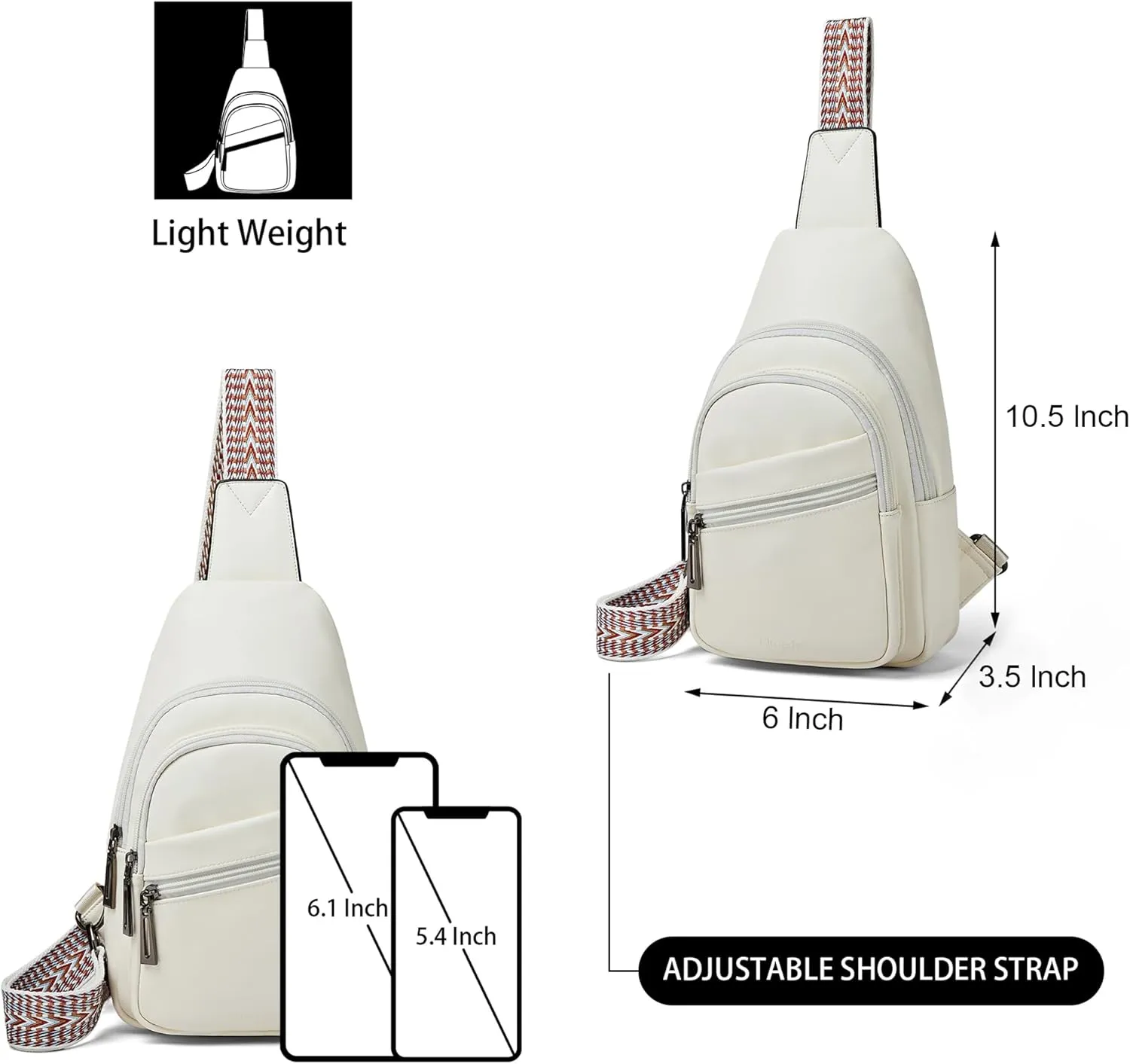 Sling Bag Crossbody Bags for Women for Travel, 3.5 x 10.5 x 6(L x H x W),Adjustable Straps 22.5 to 44 inch