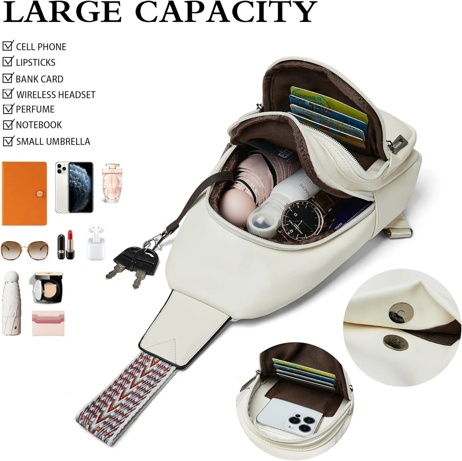Sling Bag Crossbody Bags for Women for Travel, 3.5 x 10.5 x 6(L x H x W),Adjustable Straps 22.5 to 44 inch