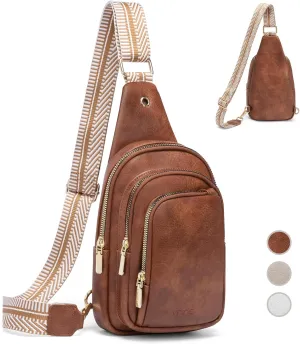 Sling Bag Crossbody Bags for Women: Leather Small Sling Backpack with 3 Pocket Fanny Packs Chest Bag for Dating Travel