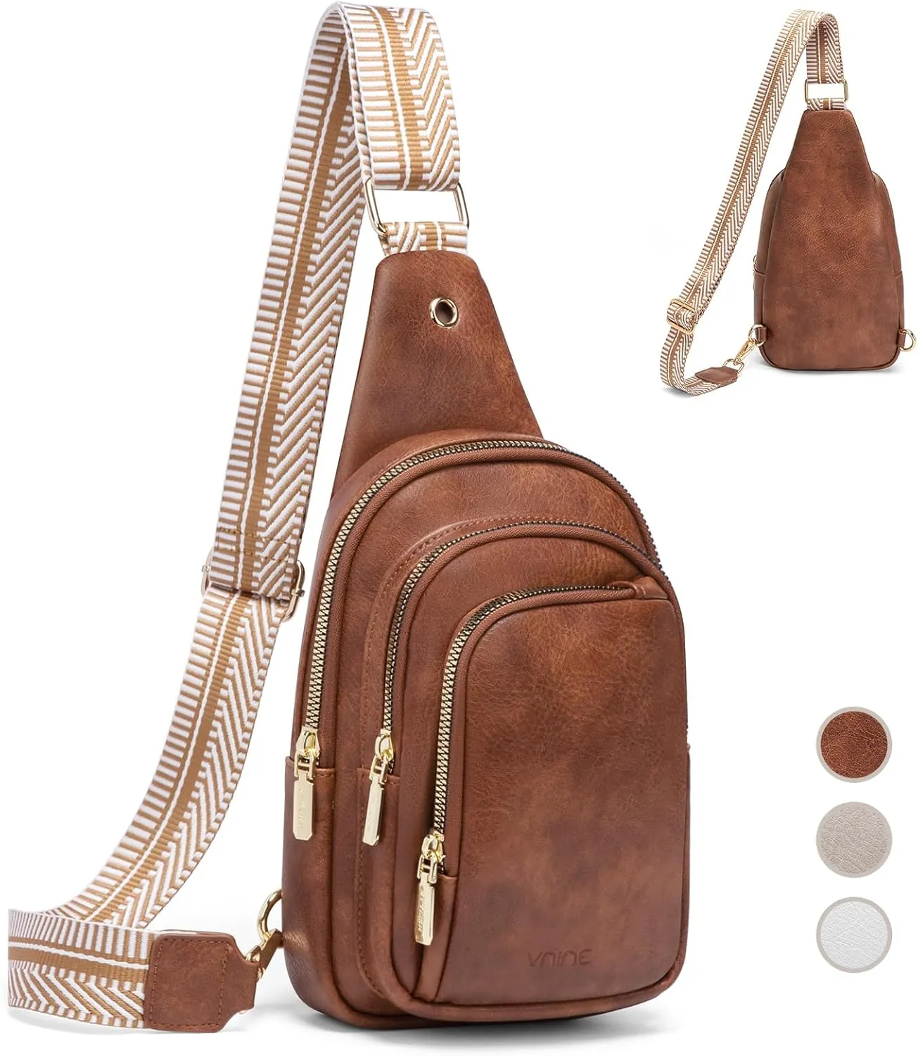 Sling Bag Crossbody Bags for Women: Leather Small Sling Backpack with 3 Pocket Fanny Packs Chest Bag for Dating Travel
