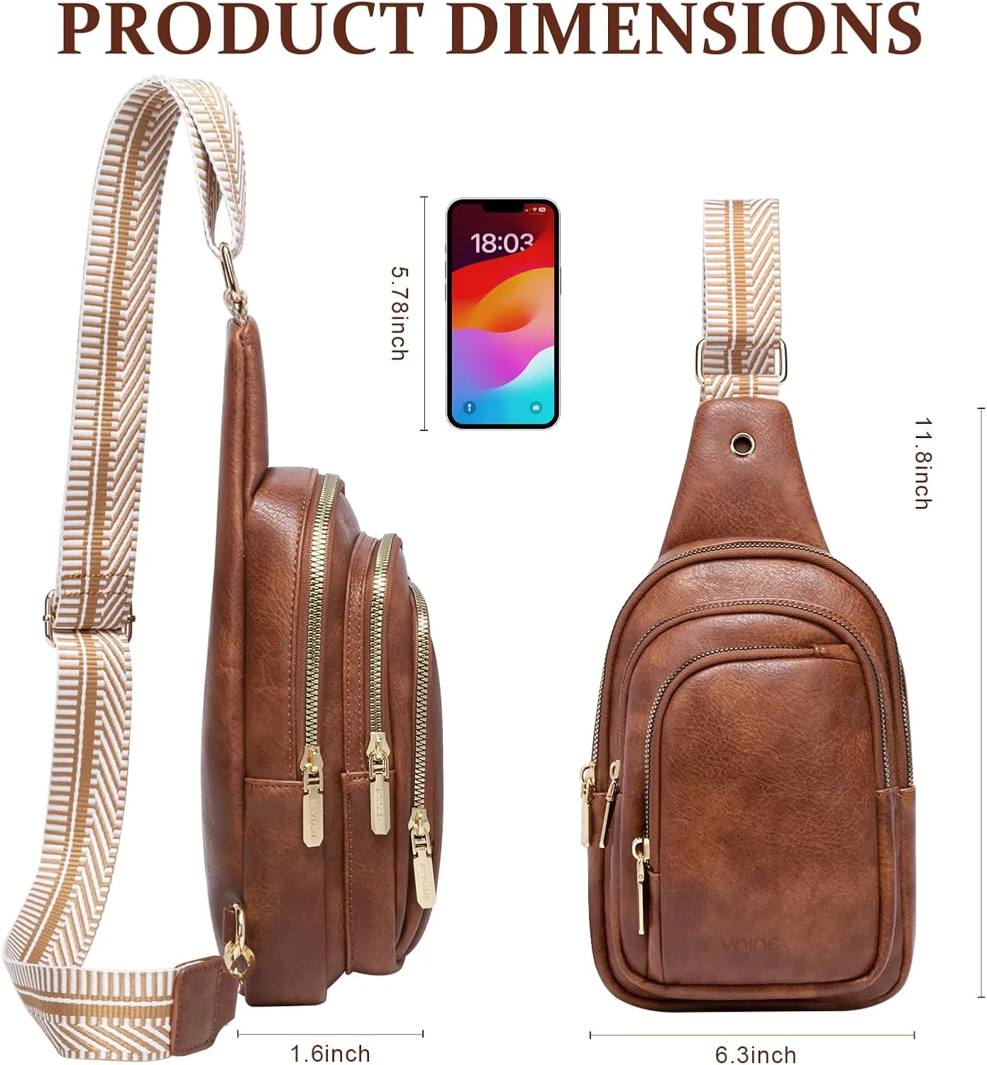 Sling Bag Crossbody Bags for Women: Leather Small Sling Backpack with 3 Pocket Fanny Packs Chest Bag for Dating Travel