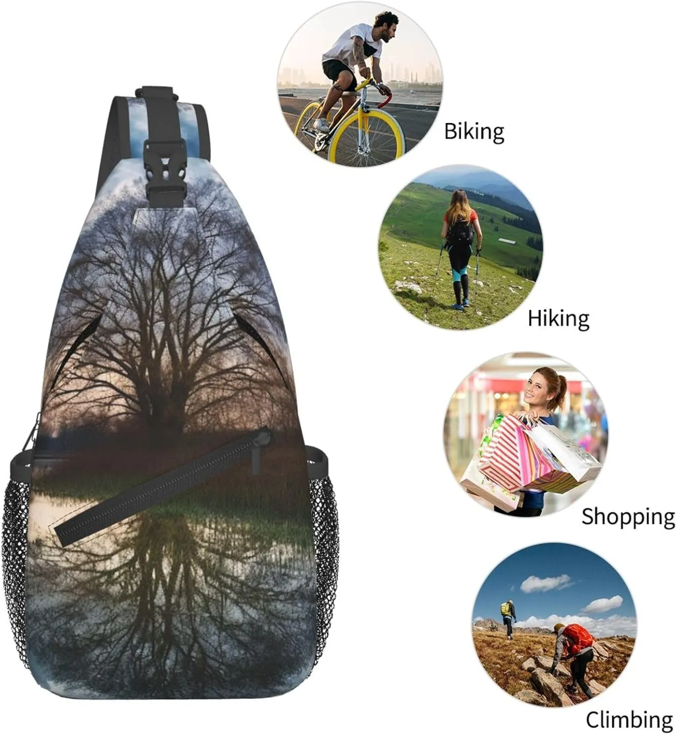 Sling Bag Crossbody Sling Backpack for Men Women Tree reflection Cross Chest Bag Travel Hiking Daypack