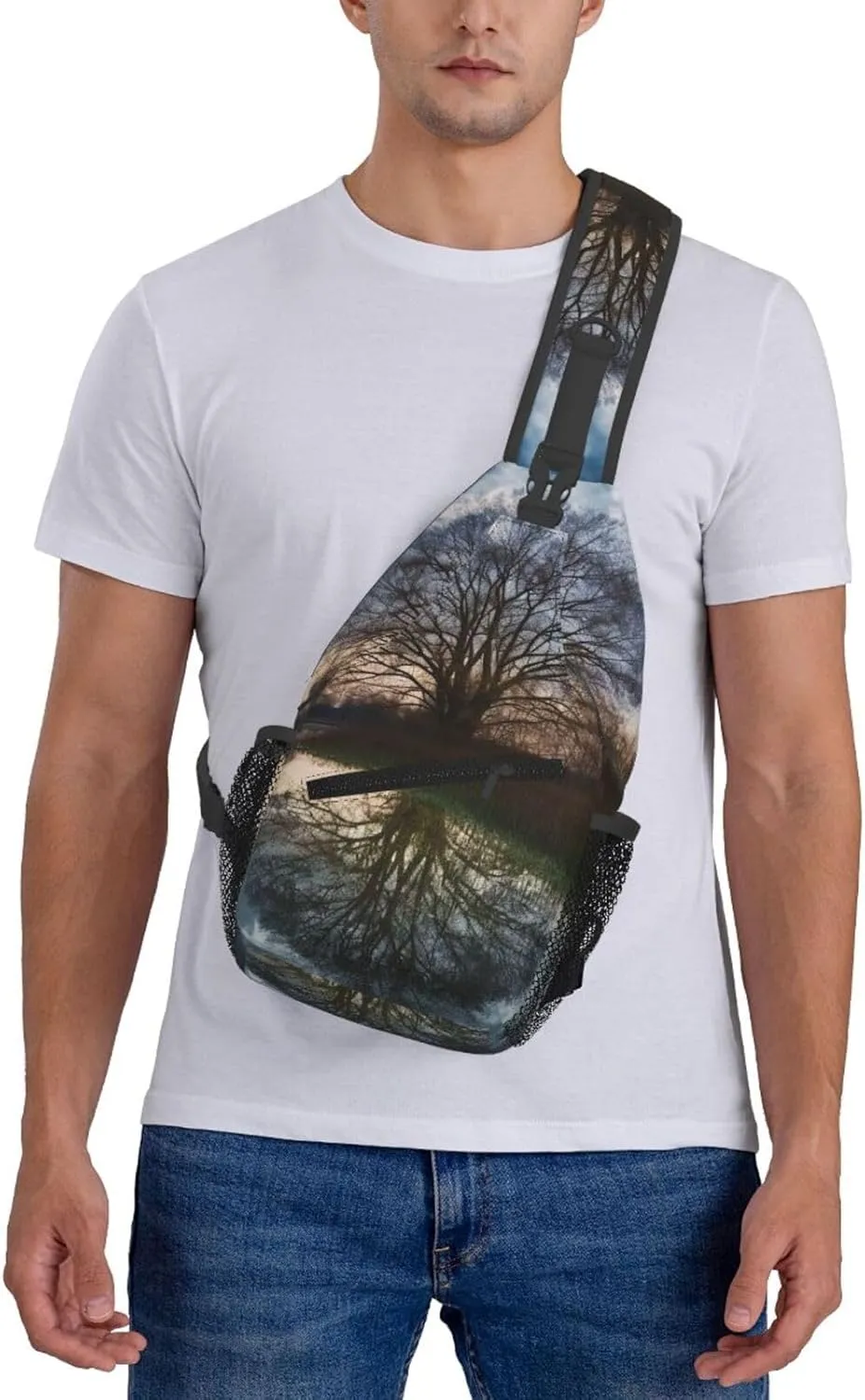 Sling Bag Crossbody Sling Backpack for Men Women Tree reflection Cross Chest Bag Travel Hiking Daypack
