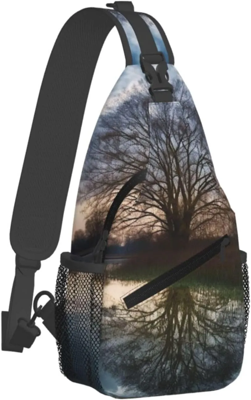 Sling Bag Crossbody Sling Backpack for Men Women Tree reflection Cross Chest Bag Travel Hiking Daypack