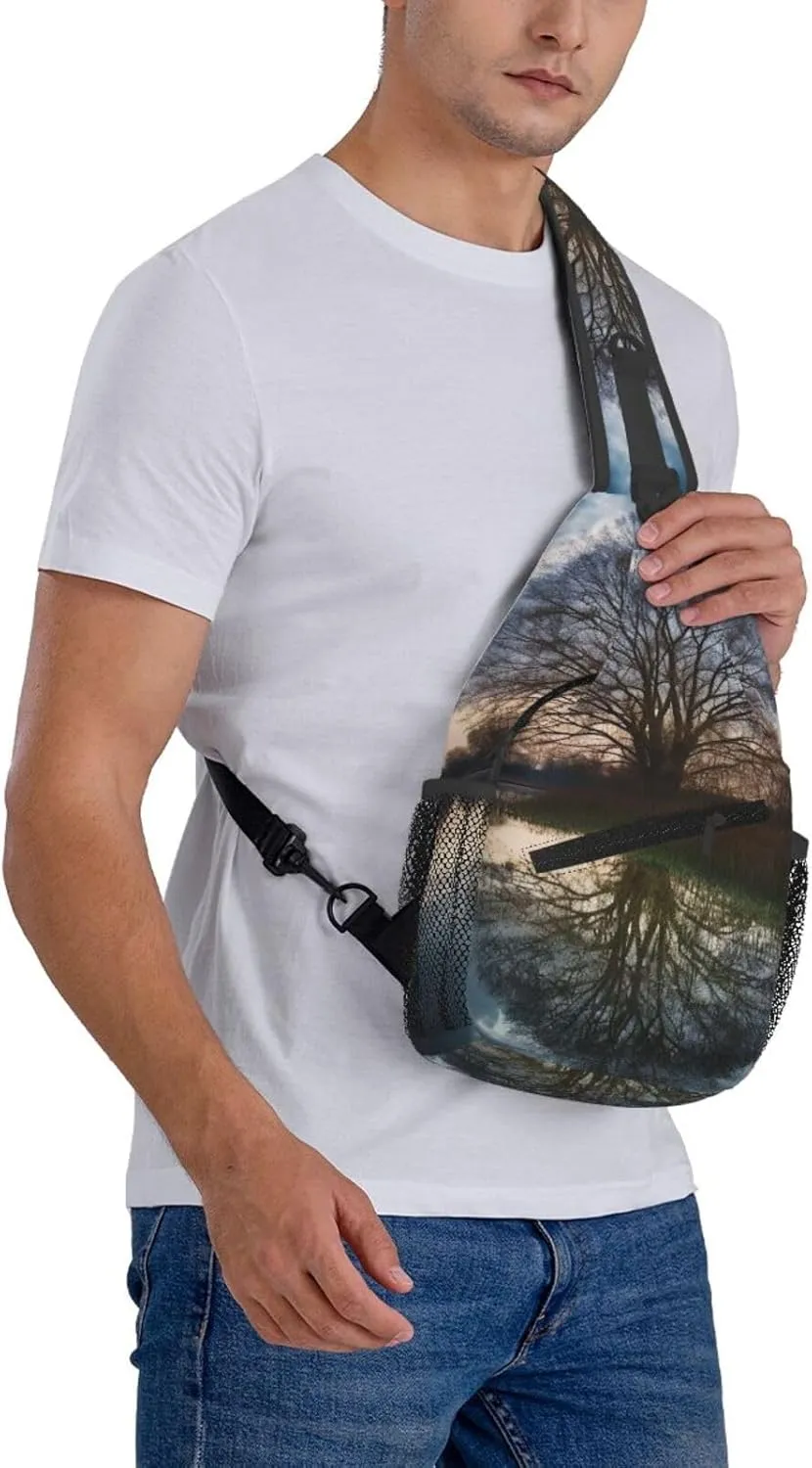 Sling Bag Crossbody Sling Backpack for Men Women Tree reflection Cross Chest Bag Travel Hiking Daypack