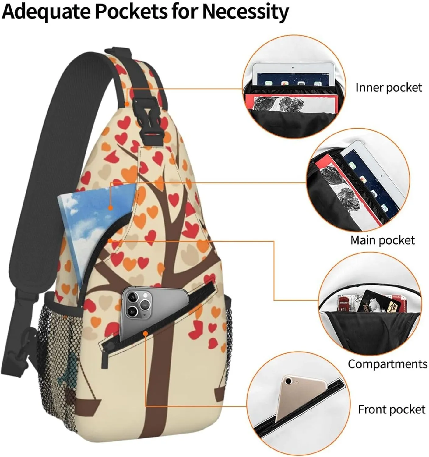 Sling Bag Crossbody Sling Backpack for Men Women Tree with Birds on Swing Cross Chest Bag Travel Hiking Daypack