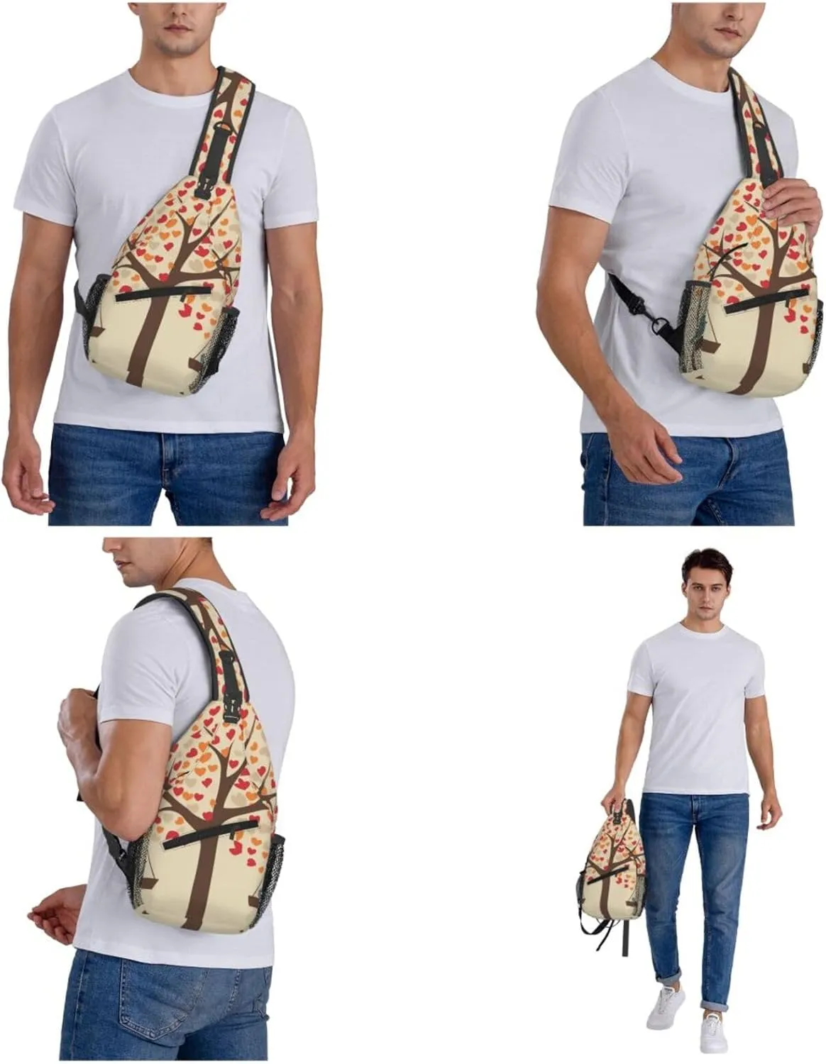 Sling Bag Crossbody Sling Backpack for Men Women Tree with Birds on Swing Cross Chest Bag Travel Hiking Daypack