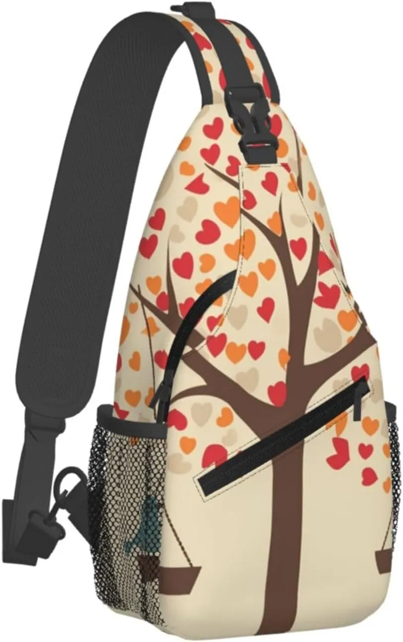 Sling Bag Crossbody Sling Backpack for Men Women Tree with Birds on Swing Cross Chest Bag Travel Hiking Daypack