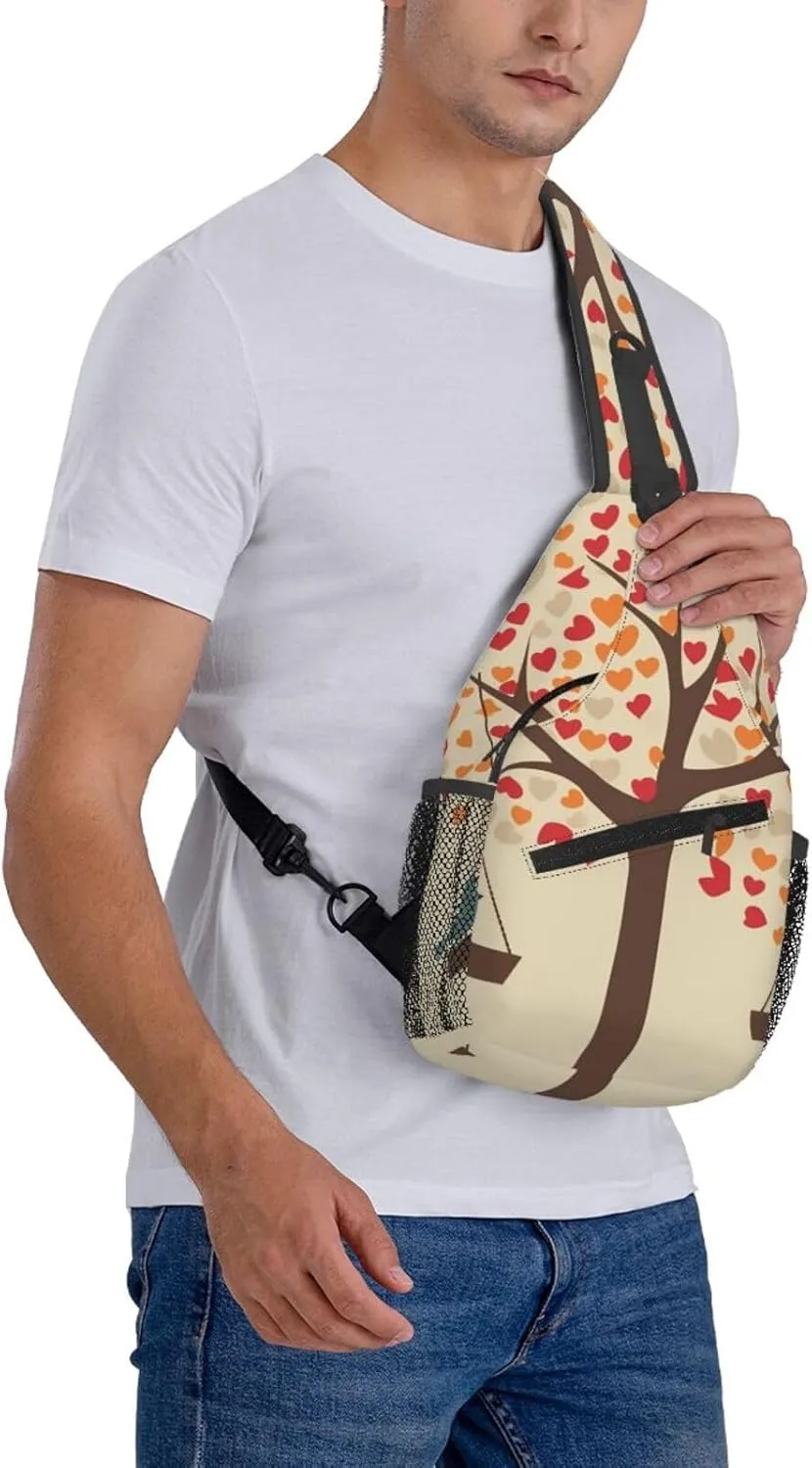 Sling Bag Crossbody Sling Backpack for Men Women Tree with Birds on Swing Cross Chest Bag Travel Hiking Daypack