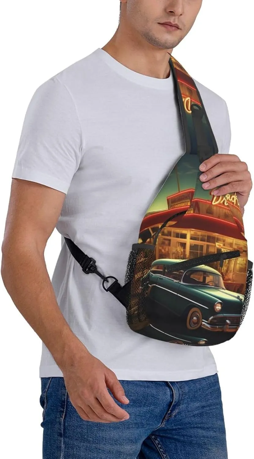 Sling Bag Crossbody Sling Backpack for Men Women Vintage Eatery Dinner Cross Chest Bag Travel Hiking Daypack