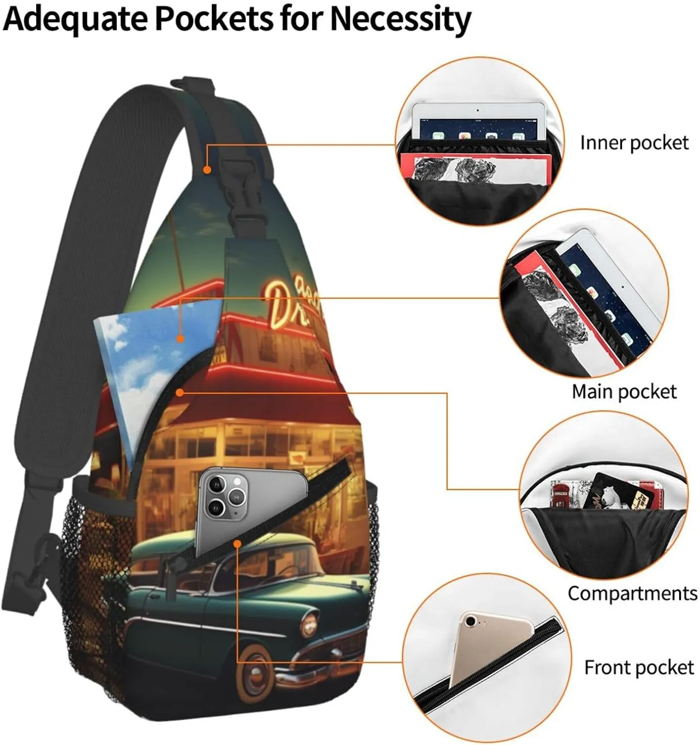 Sling Bag Crossbody Sling Backpack for Men Women Vintage Eatery Dinner Cross Chest Bag Travel Hiking Daypack