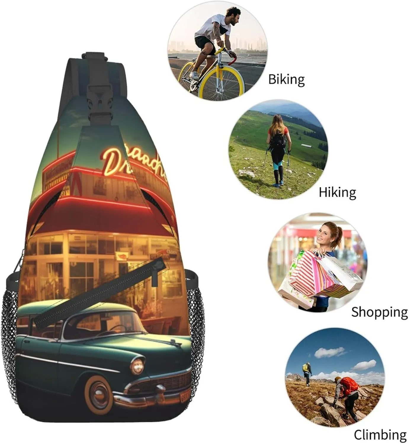 Sling Bag Crossbody Sling Backpack for Men Women Vintage Eatery Dinner Cross Chest Bag Travel Hiking Daypack
