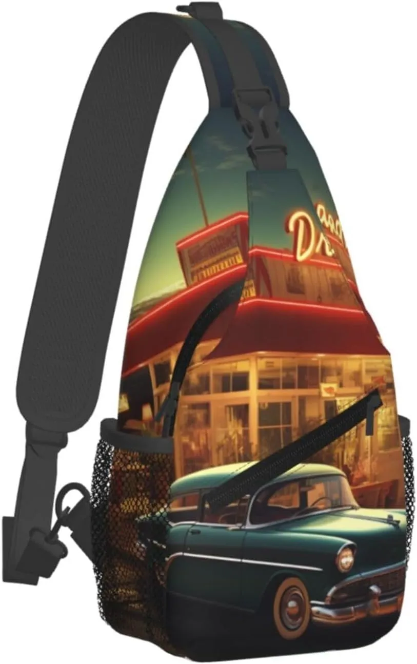 Sling Bag Crossbody Sling Backpack for Men Women Vintage Eatery Dinner Cross Chest Bag Travel Hiking Daypack