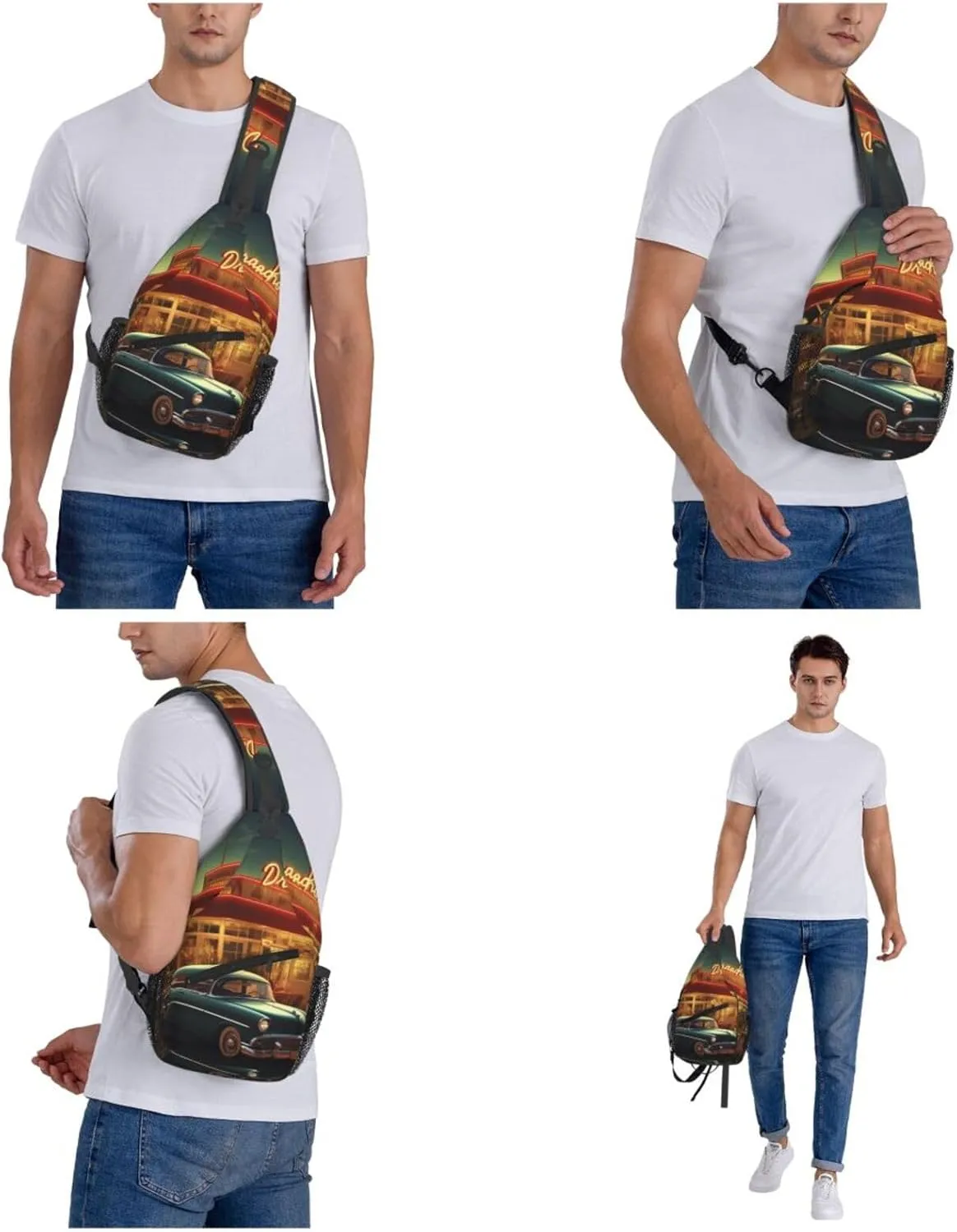 Sling Bag Crossbody Sling Backpack for Men Women Vintage Eatery Dinner Cross Chest Bag Travel Hiking Daypack