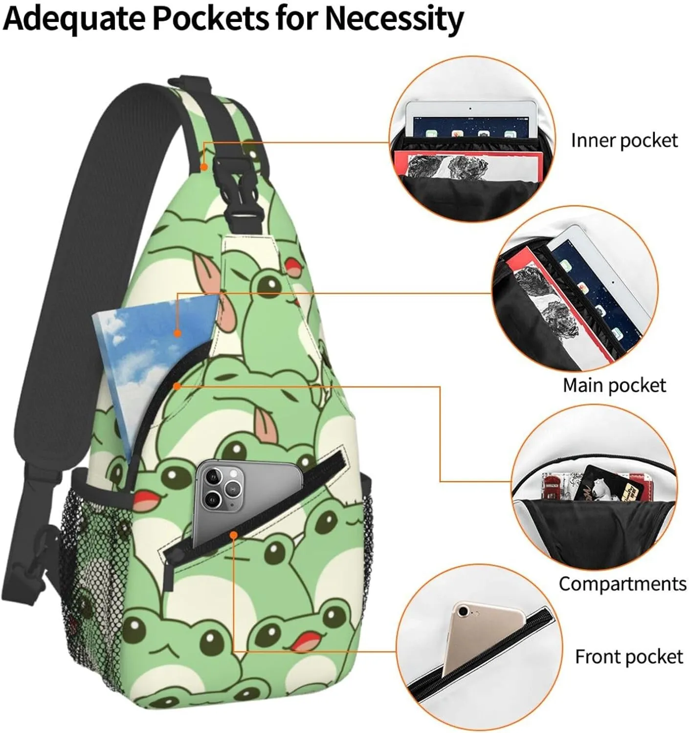 Sling Bag Crossbody Sling Backpack for Women Men Travel Hiking Daypack Chest Shoulder Bag (for Cute Frog)