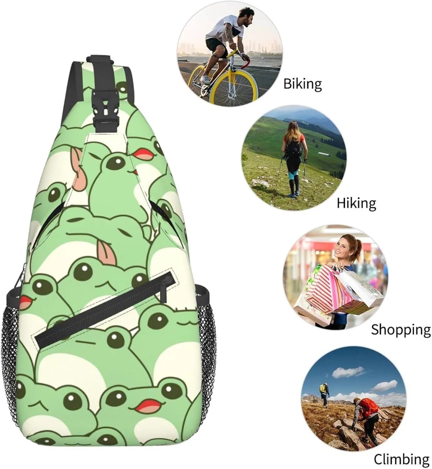 Sling Bag Crossbody Sling Backpack for Women Men Travel Hiking Daypack Chest Shoulder Bag (for Cute Frog)