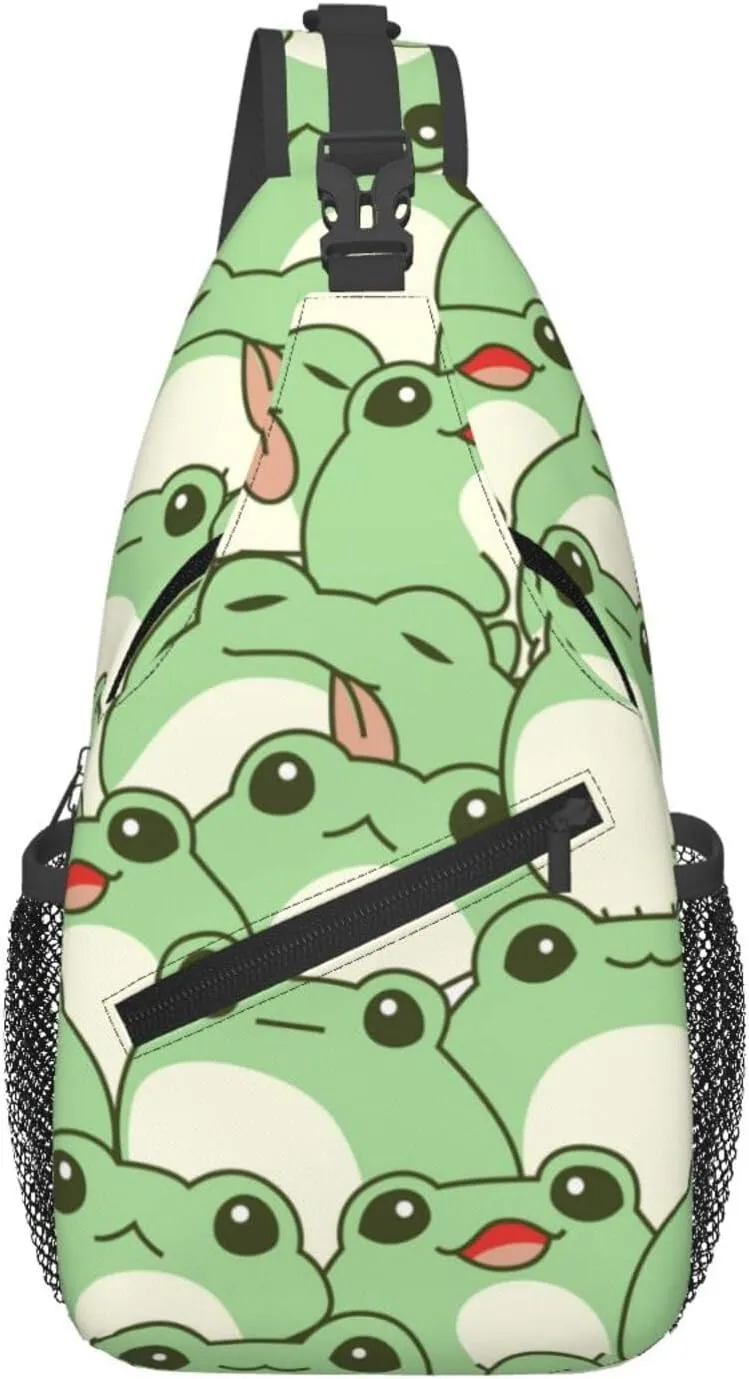 Sling Bag Crossbody Sling Backpack for Women Men Travel Hiking Daypack Chest Shoulder Bag (for Cute Frog)
