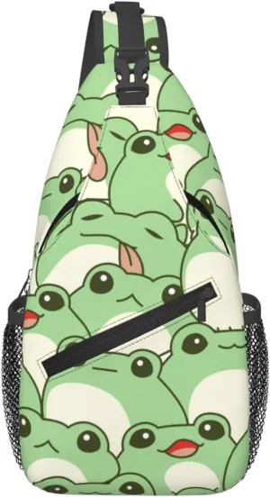 Sling Bag Crossbody Sling Backpack for Women Men Travel Hiking Daypack Chest Shoulder Bag (for Cute Frog)