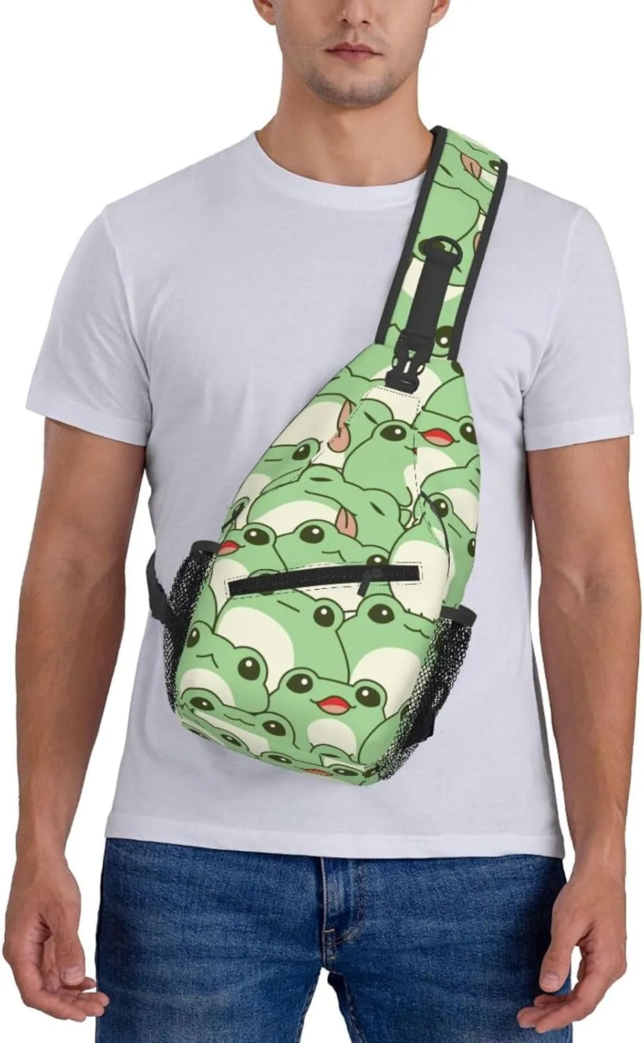 Sling Bag Crossbody Sling Backpack for Women Men Travel Hiking Daypack Chest Shoulder Bag (for Cute Frog)