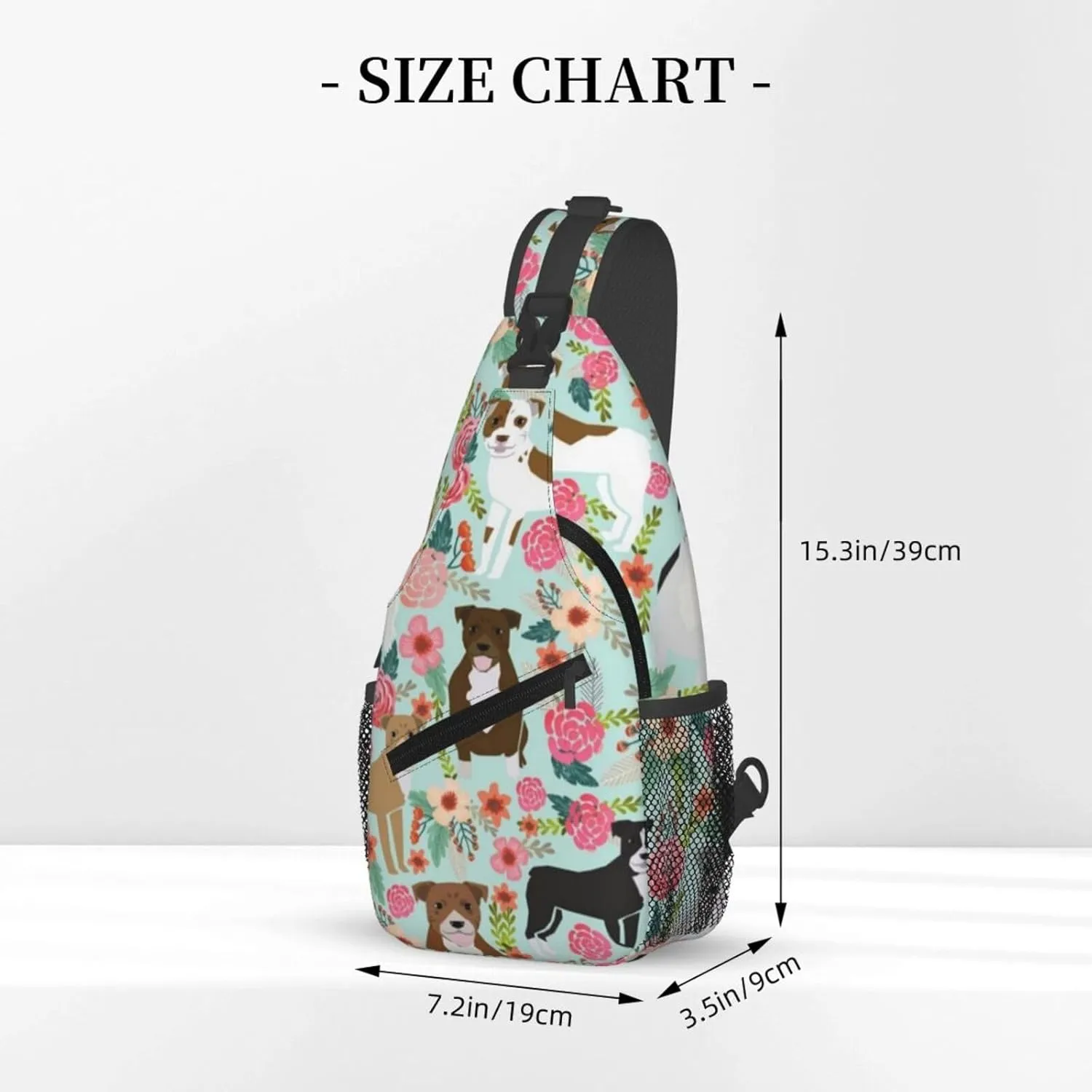 Sling Bag Crossbody Sling Backpack for Women Men Travel Hiking Daypack Chest Shoulder Bag (for Floral Pitbull)