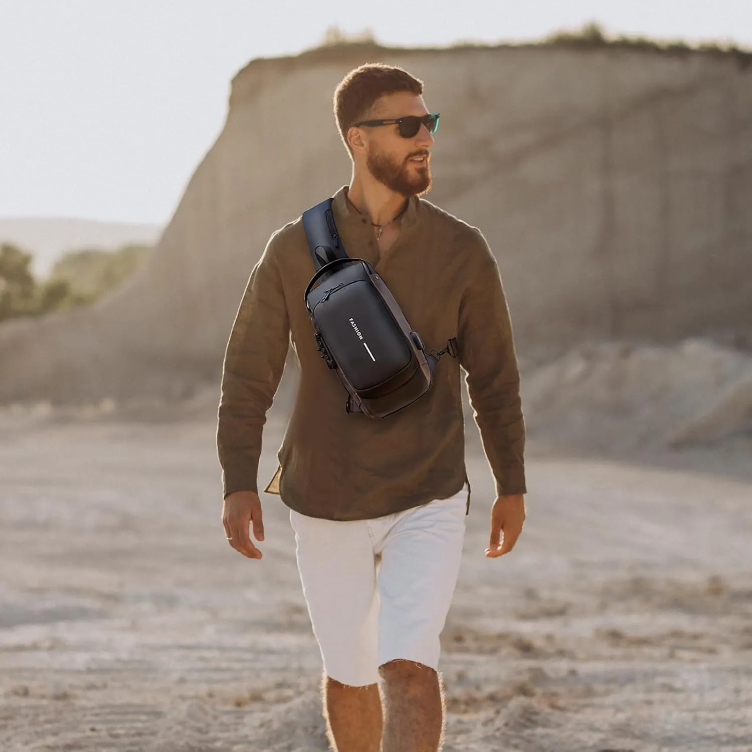Sling Bag for Men | Anti-theft Crossbody Bag - PU Leather Crossbody Shoulder Bag - Chest Bag for Daily use