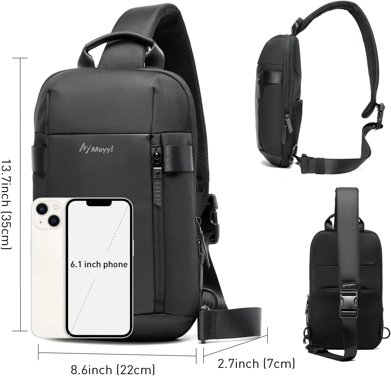 Sling Bag for Men Waterproof Crossbody Backpack Fit 9.7inch EDC Lightweight Daypack Minimalist Chest Shoulder bag for,Daily Use, Work, Travel,Sport