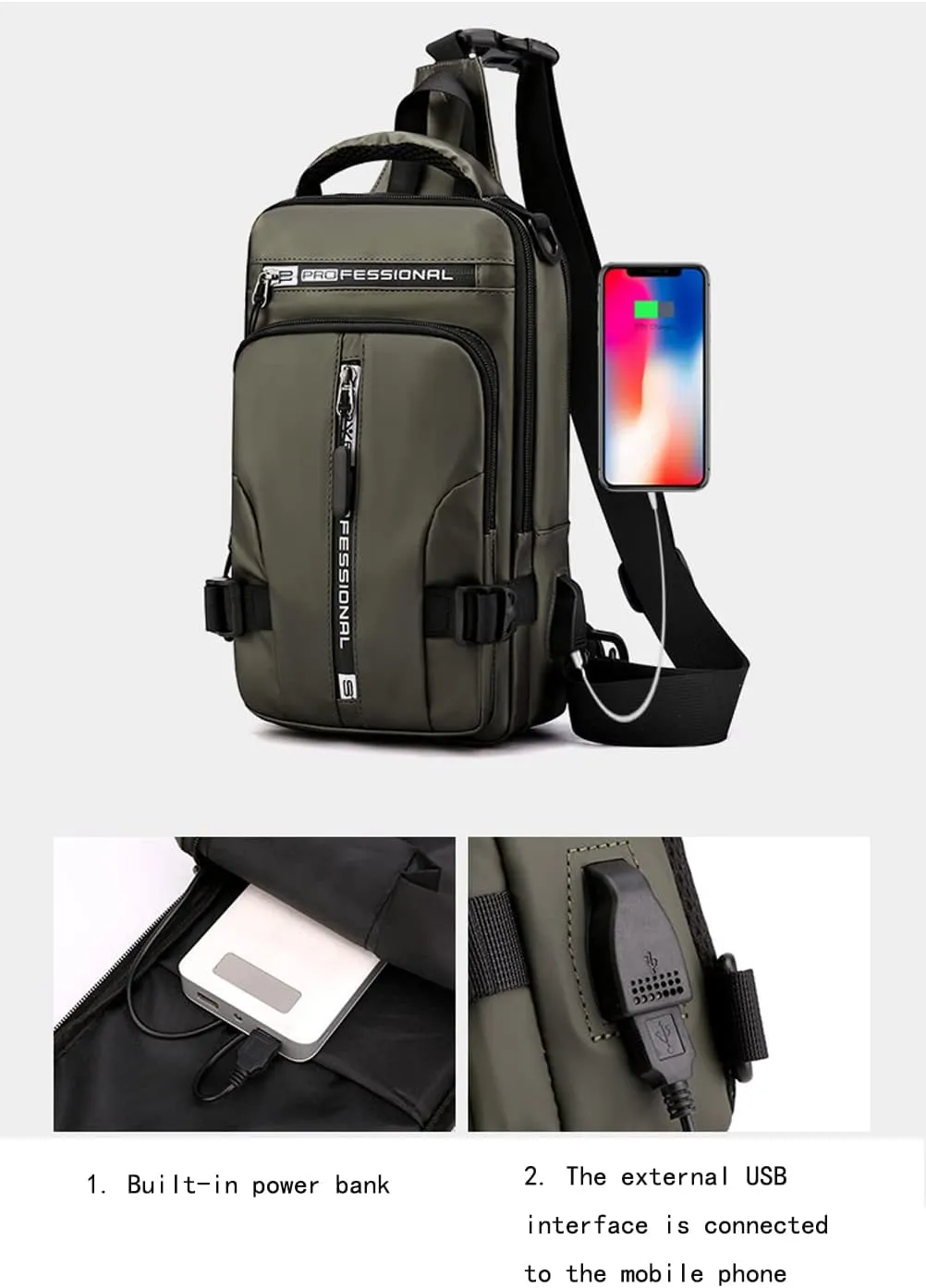 Sling Bag for Men Women Shoulder Backpack Chest Bags Crossbody Daypack with USB Cable for Hiking Camping Outdoor Trip (blue)
