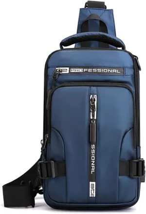 Sling Bag for Men Women Shoulder Backpack Chest Bags Crossbody Daypack with USB Cable for Hiking Camping Outdoor Trip (blue)
