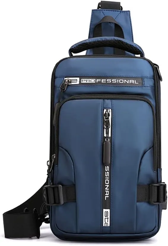 Sling Bag for Men Women Shoulder Backpack Chest Bags Crossbody Daypack with USB Cable for Hiking Camping Outdoor Trip (blue)