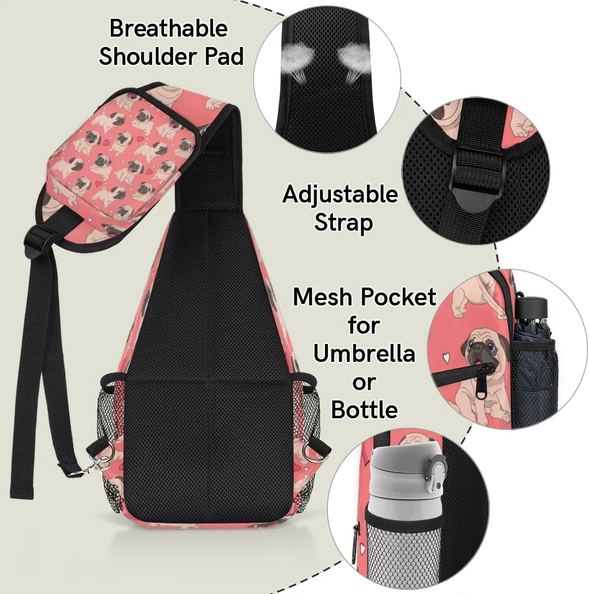 Sling Bag for Women Men Chest Shoulder Backpack Multipurpose Crossbody Bag Lightweight Travel Hiking Daypack