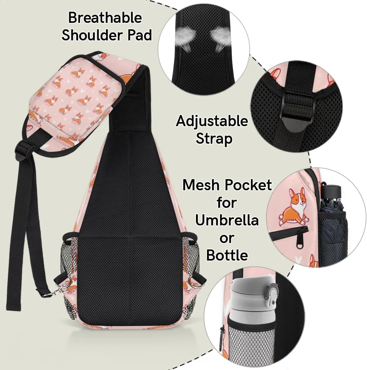 Sling Bag for Women Men Chest Shoulder Backpack Multipurpose Crossbody Bag Lightweight Travel Hiking Daypack