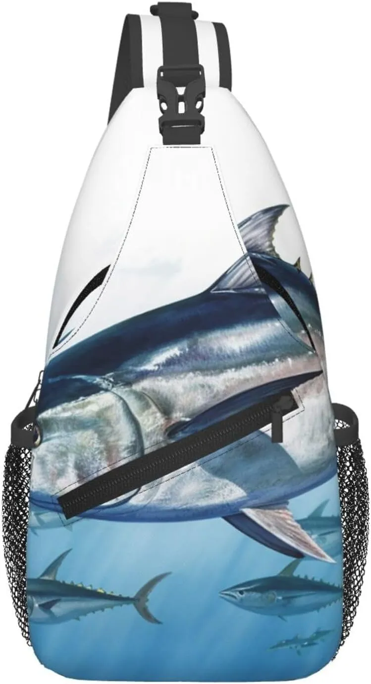 Sling Bag for Women Men Crossbody Bag Bluefin Tuna Thunnus Chest Bag Hiking Daypack Fanny Pack Sling Backpack, Black
