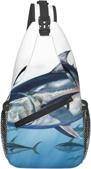 Sling Bag for Women Men Crossbody Bag Bluefin Tuna Thunnus Chest Bag Hiking Daypack Fanny Pack Sling Backpack, Black