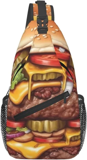 Sling Bag for Women Men Crossbody Bag Chest Bag A big burger cartoon Sling Backpack Fanny Packs Travel Hiking Daypack