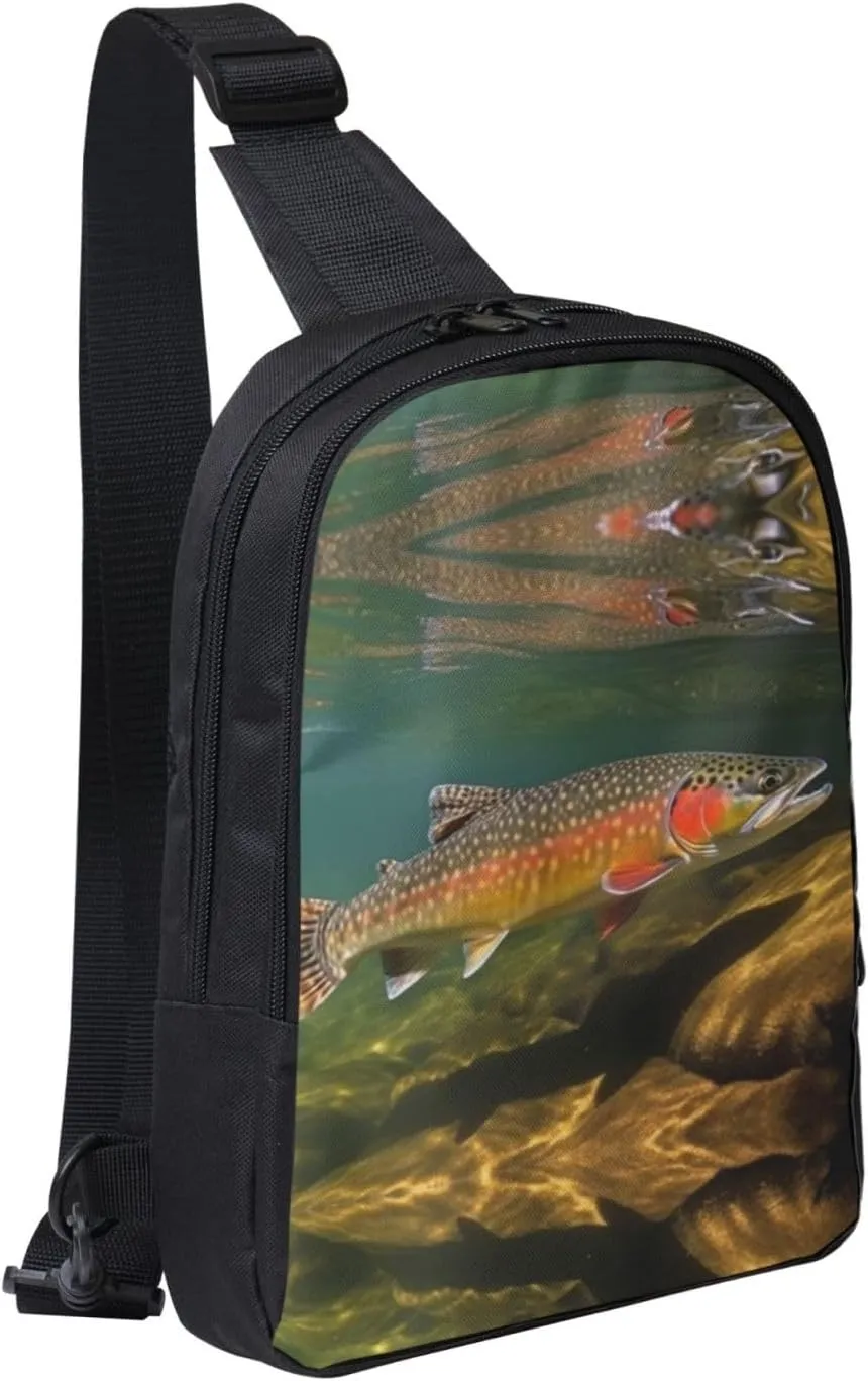 Sling Bag for Women Men Crossbody Bag Fashion Waist Bag Brook Trout Fly Fishing Chest Bag Adjustable Fanny Pack