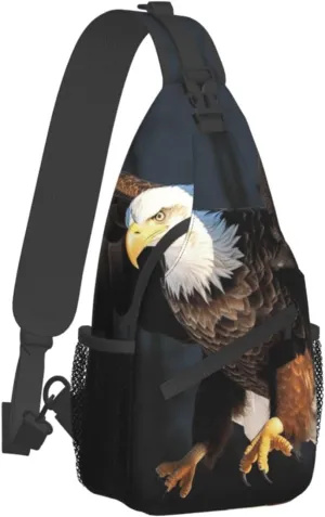 Sling Bag for Women Men Crossbody Bag Small Sling Backpack 3D Bald Eagle Chest Bag Hiking Daypack